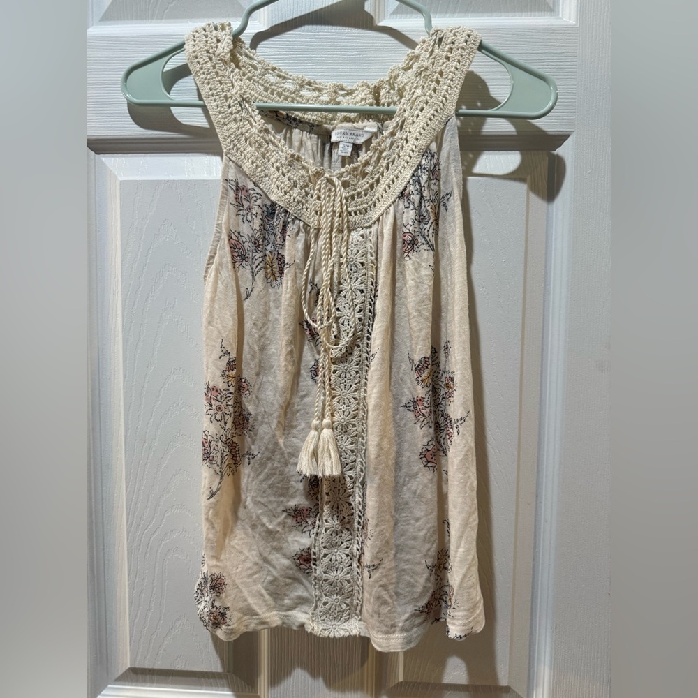 Lucky Brand Cream Sleeveless Tank Top Tie Front Blouse
